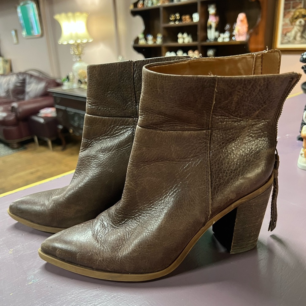 Franco Sarto Dark Brown Weathered look thick leather Ankle Booties